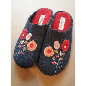 Flexus By Spring Step Mules Women's 39 Navy Wool Wildflower Comfort Slippers